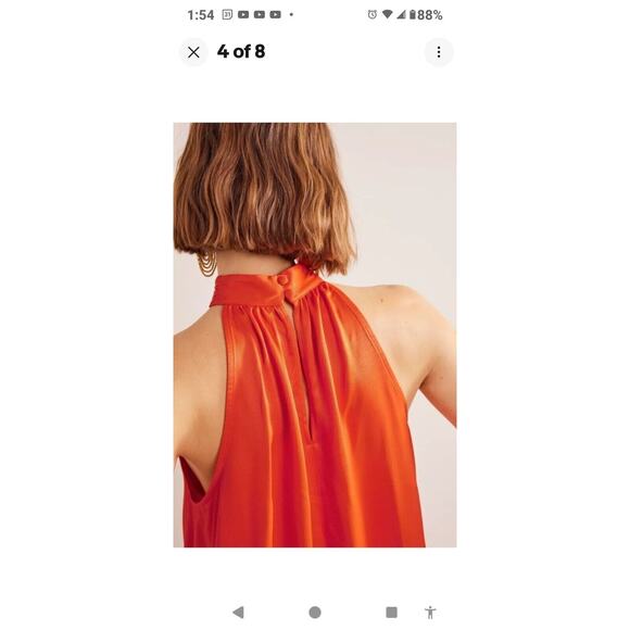 BODEN Satin Cutaway Top US 10 Orange Sleeveless Halterneck Tank - Picture 8 of 12